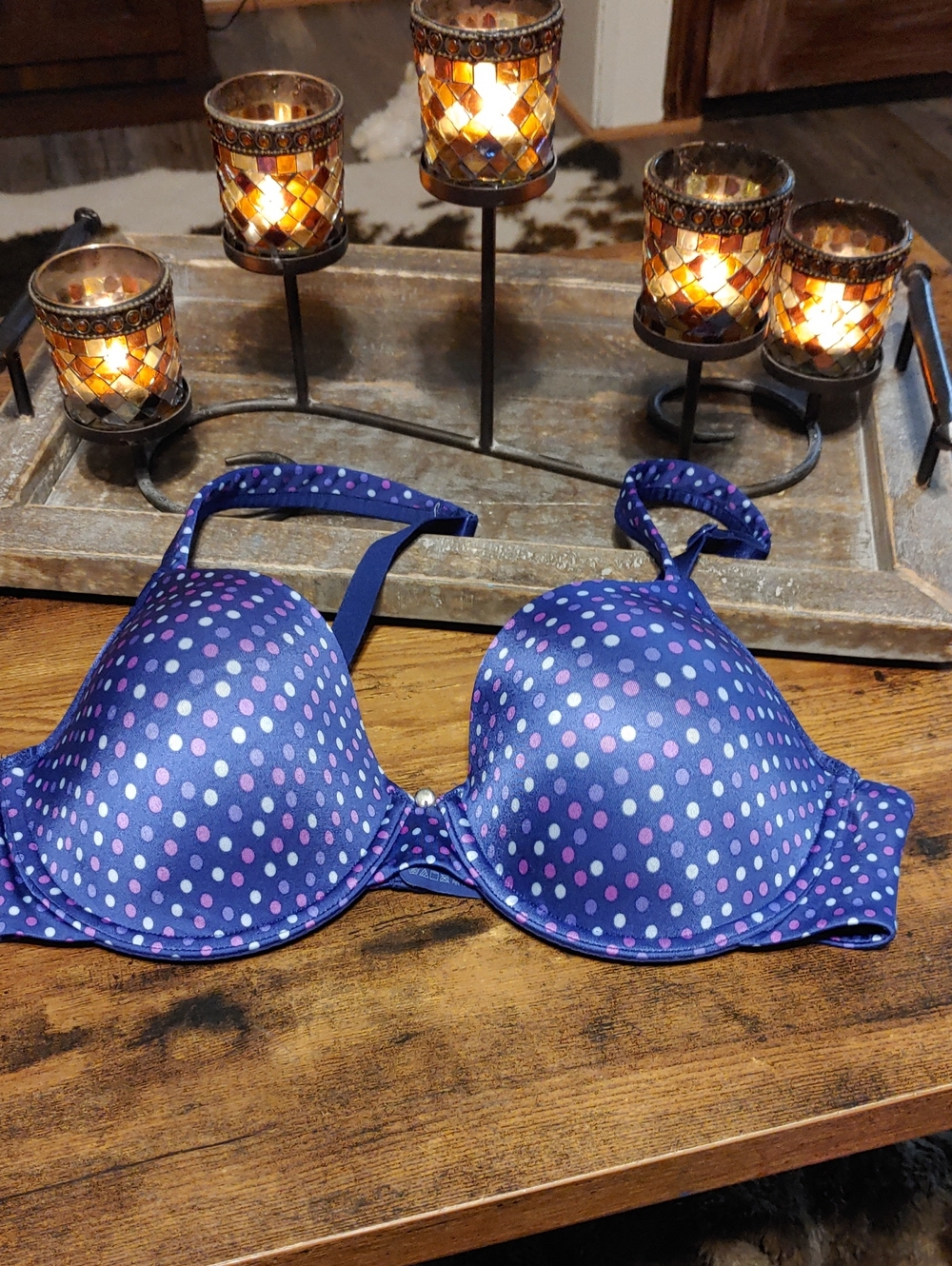 NWOT Warner's 34D Blue/purple Polka Dot padded Underwire bra